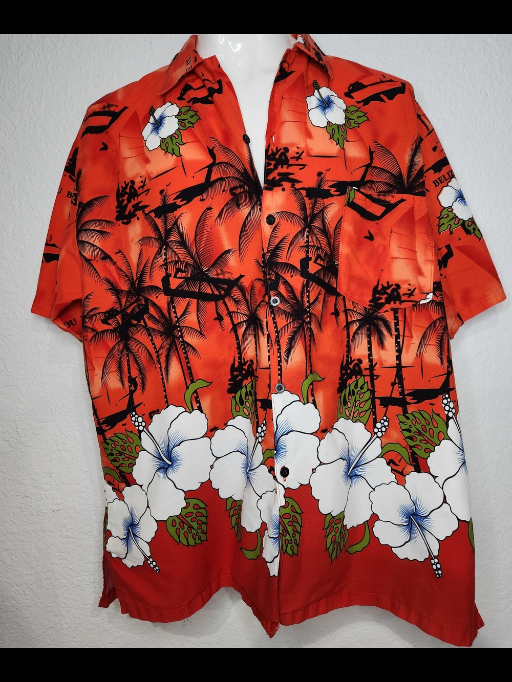 Expressions Orange Floral Palm Short-Sleeve Button Shirt